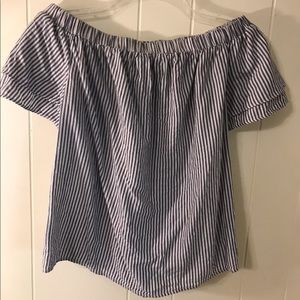 Women’s off shoulder blouse, small, grey and white